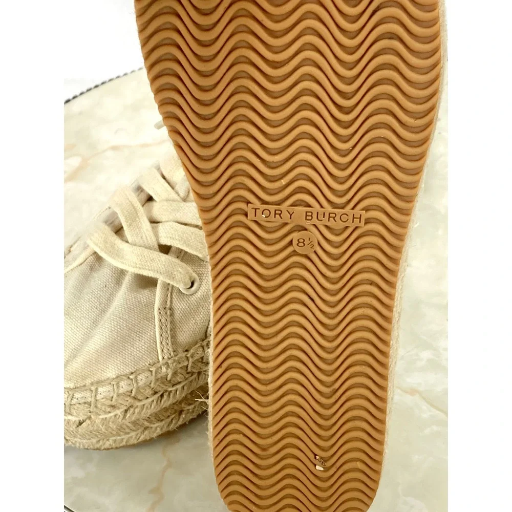 Tory Burch Seaside Oxford Espadrille Shoes Womens Sz 8.5 Cream Platform Sneakers